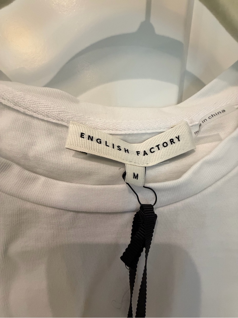 NWT English Factory White Tee with Black Tie Detail - Picture 2 of 6